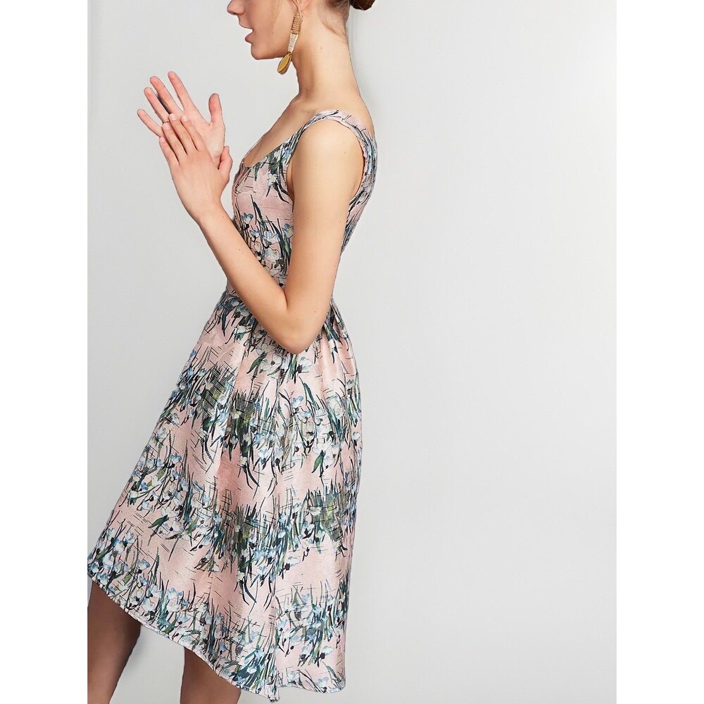 Anthropologie Eva Franco Floral Jacquard Dress 00 Pink Kentucky Derby Wedding - Picture 3 of 13
